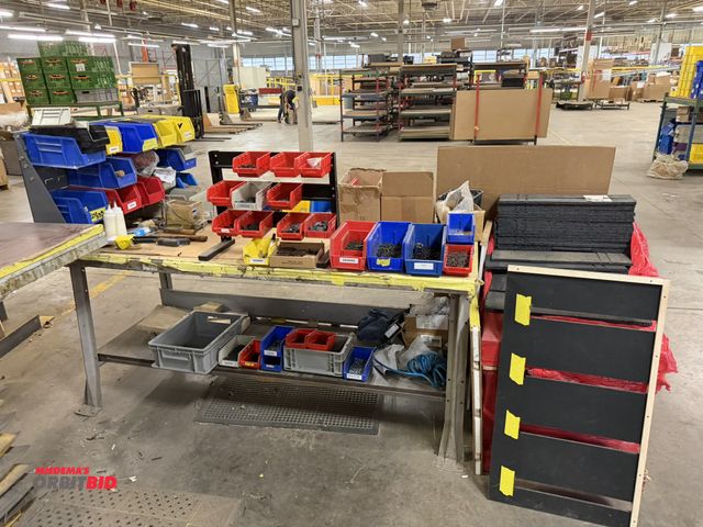 Lot 1-17511 - (1) steel table with contents, 72" x 30", includes Akro bins, Akro bin rack, various screws, magneti...