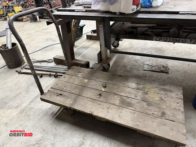 Lot 1-1496 - (1) 48" length x 9" height x 24" depth steel framed cart with wood decking and a 28" tall removable ...