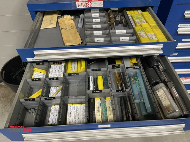 Lot 1-19333 - Contents of drawer #1 and 2, includes assorted metric taps, Acme taps, metric drills, and assorted o...