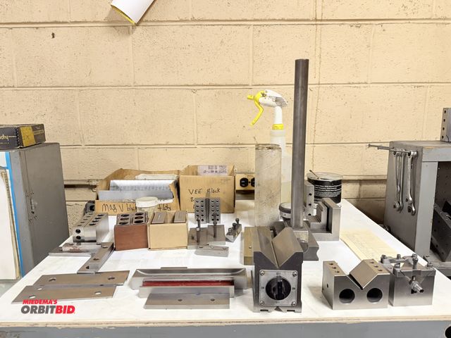 Lot 1-12408 - Entire content of items shown on top of cabinets, includes 1-2-3 blocks, (1) 2 3/4" x 3 3/4" x 4" ma...