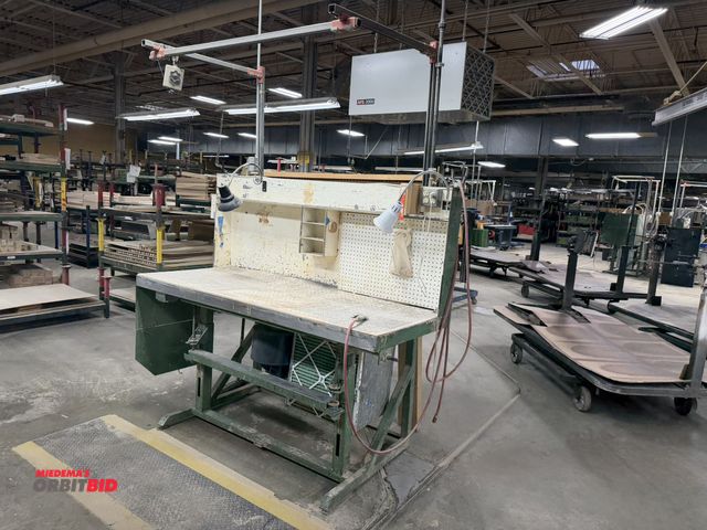 Lot 1-16401 - (1) down draft work station table, adjustable height, 74" length x 30" depth, with overhead work sta...