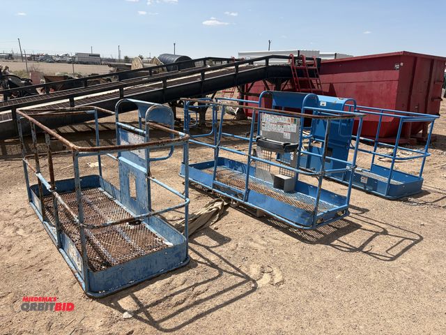 Lot 1-18327 - (3) Assorted man baskets, 8' long x 3' wide, some bars are bent, may need repairs