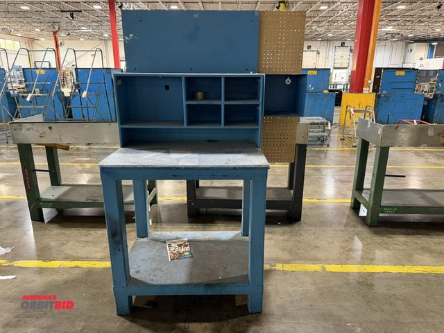 Lot 1-5236 - (1) 37" width x 38.5" height x 26.5" depth heavy duty wood framed work station with a 18" tall x 9" ...