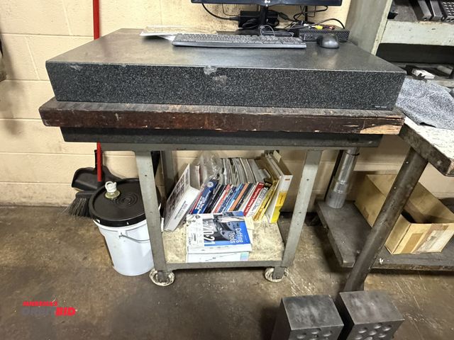 Lot 1-12453 - (1) 36" x 4" x 24" granite surface plate, (1) 36" x 2" x 24" granite surface plate, and (1) 32" leng...