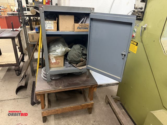 Lot 1-6400 - (1) 21.5" width x 34" height x 16" depth steel cabinet with assorted Plexiglass helmet shields, weld...