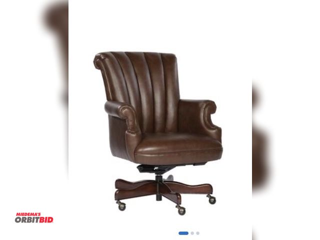 Lot 1-19852 - (1) new Hekman, model 7-9251C, executive leather chair in coffee color finish.