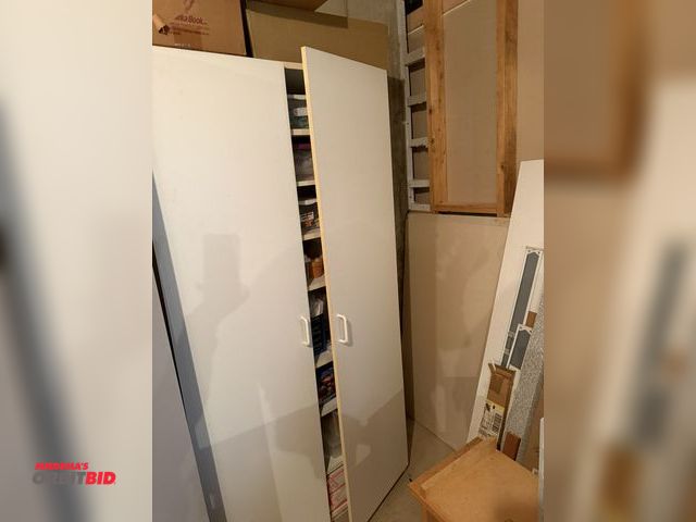 Lot 1-19221 - (1) 2-door cabinet filled with assorted arts and crafts, includes flowers, foam letters, stickers, b...