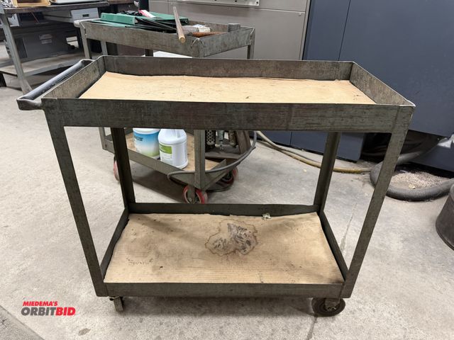 Lot 1-1913 - Lot including (1) 36" length x 35" height x 18" depth 2-tier steel shop cart, and 30.5" length x 36....