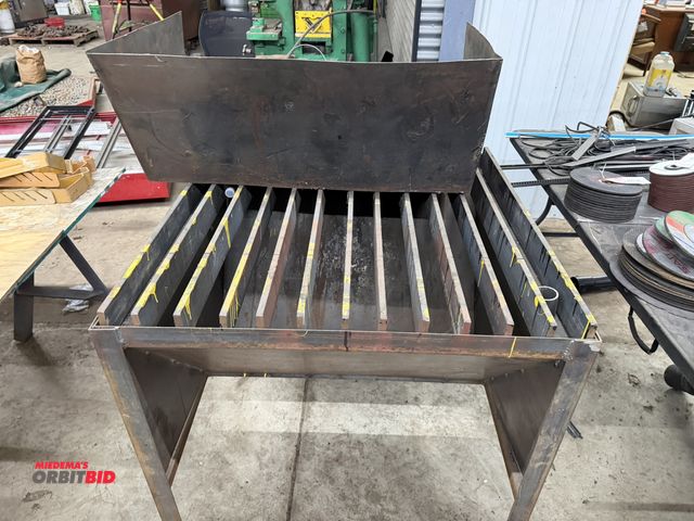 Lot 1-1397 - (1) custom built 37" long x 37" tall x 36.5" deep steel plasma cutting table with custom built hood.
