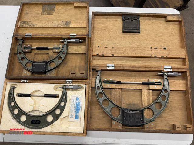 Lot 1-6114 - Lot of 3 Mitutoyo micrometers, includes (1) 7" - 8" with wood case, (1) 8" - 9" with wood case, and ...