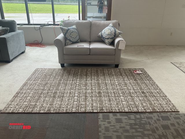 Lot 1-17157 - Hughes Furniture loveseat. 60” by 36” deep. Rug 96” by 60”