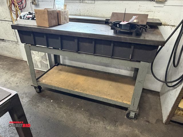 Lot 1-6453 - (1) 60" width x 9" height x 30" depth heavy duty steel inspection table with a 55" width x 31" heigh...