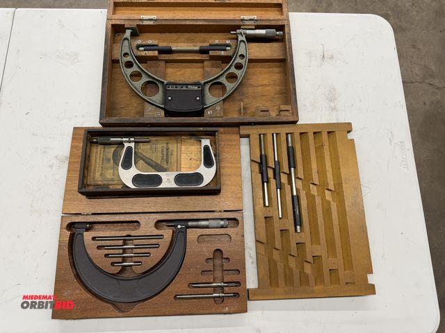 Lot 1-6115 - Lot of 3 micrometers (all with wood cases), includes (1) Mitutoyo 8"-9", (1) Brown &amp; Sharpe #67,...