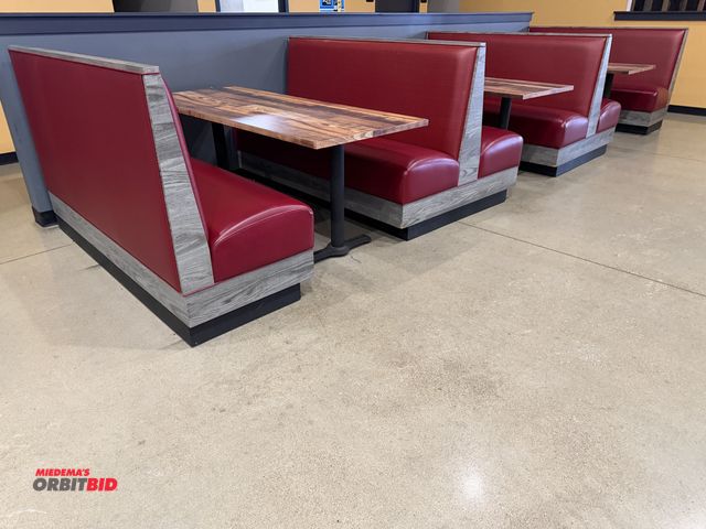 Lot 1-11168 - (3) 6' long x 29-1/2" height x 30" depth steel framed tables with wood grain colored formica tops, (...