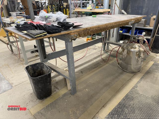 Lot 1-16300 - (1) 72" width x 34" height x 34" depth steel work bench, (1) Binks, model 83-15473, 110 PSI max. pai...