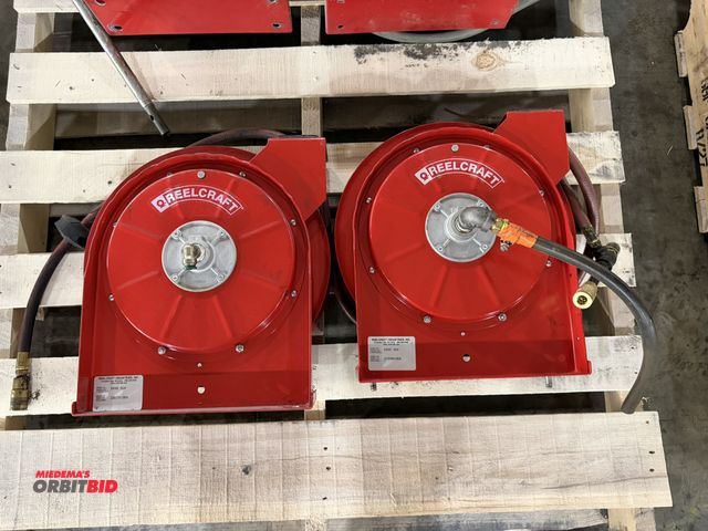 Lot 1-5274 - Lot of (2) Reelcraft, model 5635-OLP, retractable air hose reels.