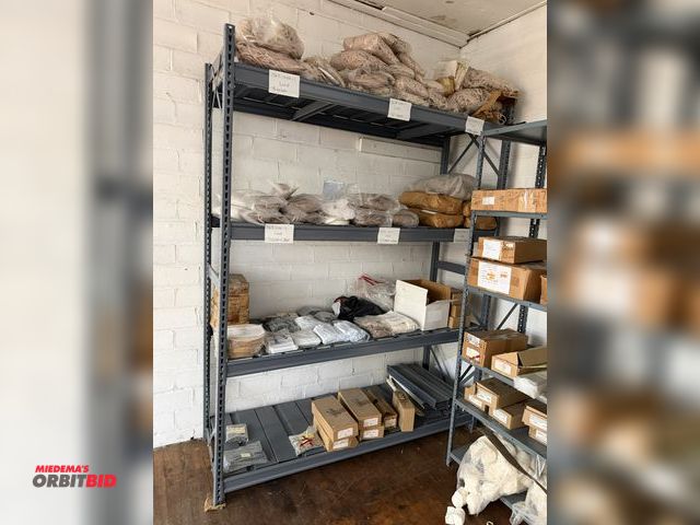 Lot 1-4755 - (1) metal Edsal style shelving unit, 76.5" wide x 26" deep x 96" tall, with contents of assorted lac...