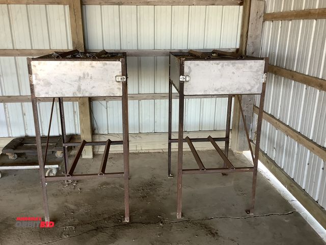 Lot 1-19067 - (2) Custom made 55 gallon oil drum stands with oil filter cabinet.
