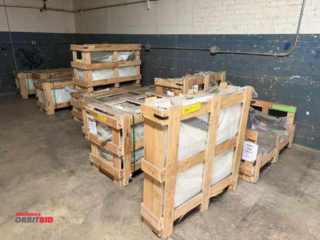 Lot 1-17586 - Lot of (10) wood crates of assorted glass, includes various mirrored panels, opaque panels, and clea...