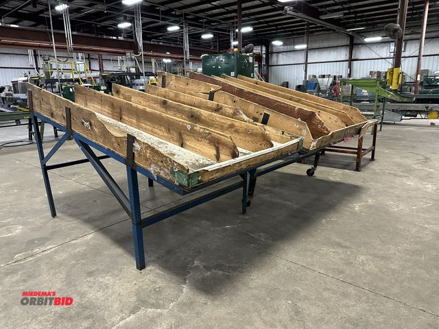 Lot 1-14365 - (1) 60" width x 94" depth tilted steel table with highest point at 49" tall and lowest point at 32" ...