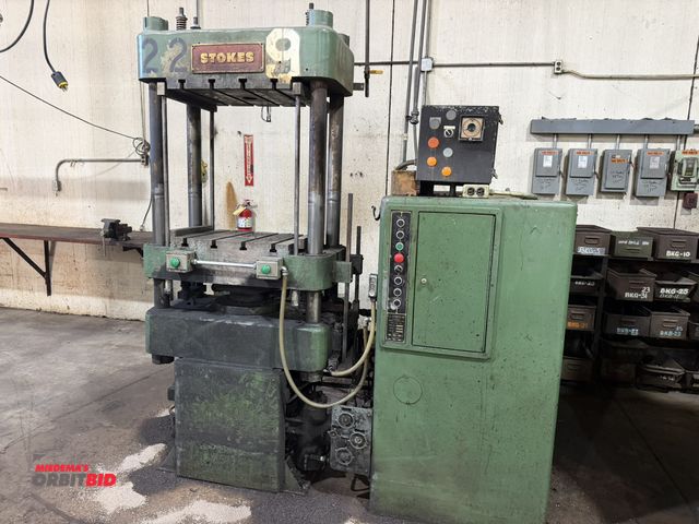 Lot 1-13363 - F.J. Stokes 728-1 vertical hydraulic compression molding machine 100-ton, 4-post, 20" x 24" T-slotte...