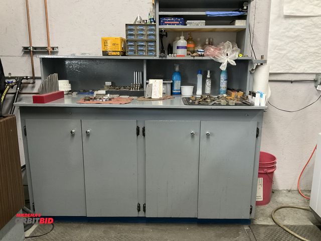Lot 1-12000 - 64” width x 65” height x 27” depth 4-door wood cabinet with 36” tall work surface, and contents incl...