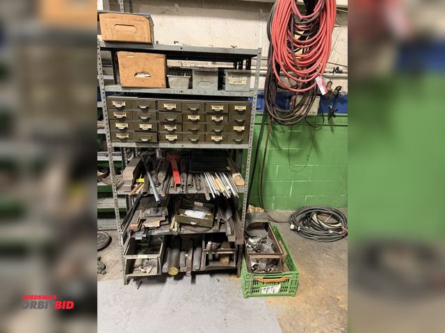 Lot 1-18584 - (3) metal shelving units, each measures 36" x 12" deep x 67.5" tall, with contents of assorted cut m...