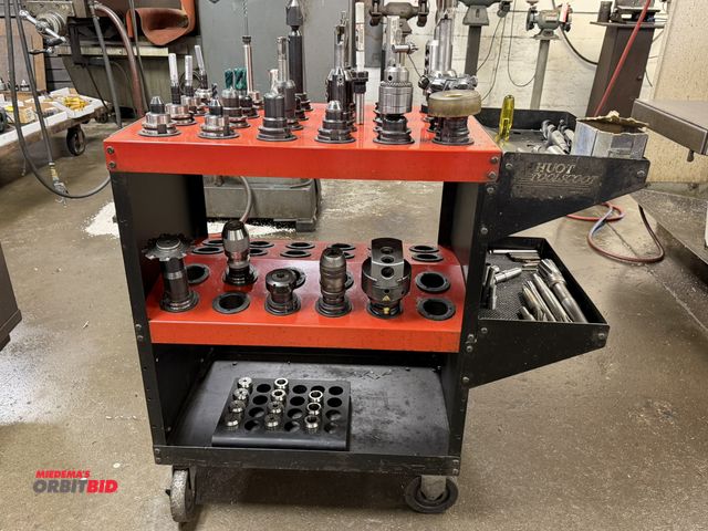 Lot 1-6255 - (1) 37" length x 35" height x 18" depth Huot tool scoot, equipped with approx. (29) Cat 50 tool hold...