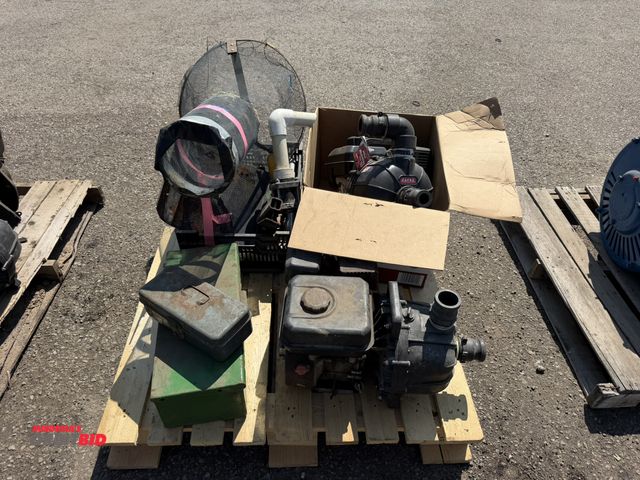Lot 1-18005 - Lot of assorted gas powered trash pumps, working condition unknown, (2) tool boxes, (1) custom made ...