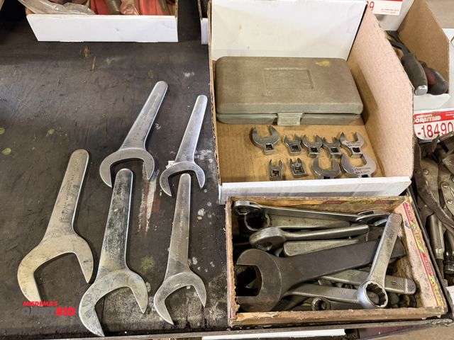 Lot 1-18492 - Lot of assorted wrenches, and (1) bit driver set with hand held driver tool.