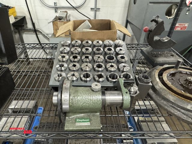 Lot 1-2368 - (1) Elephant collet changer, model E5CS, and assorted 5C collets, both standard and metric.