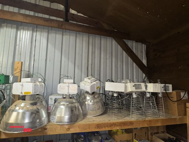Lot 1-4540 - Lot of (17) McGill high bay shop lights with wire baskets, Cat #TL40HMTC, 120V, baskets are approx. ...