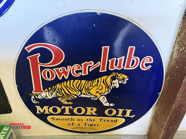 Lot 1-8186 - (1) approx. 30" diameter reproduction, "Power-Lube Motor Oil", porcelain covered tin sign.