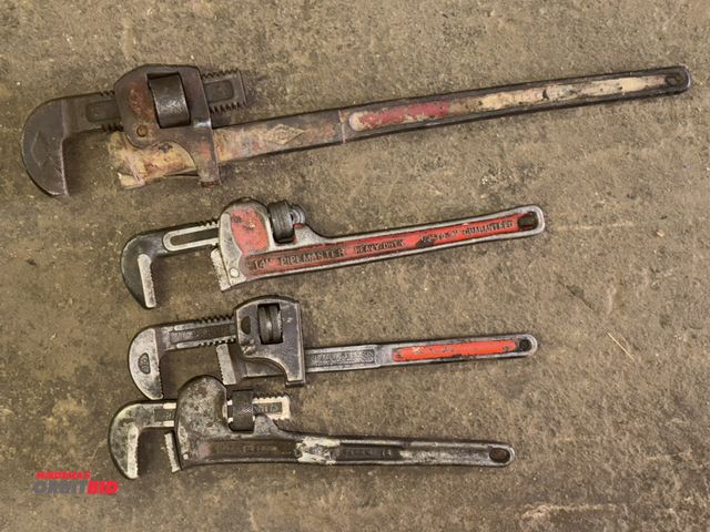 Lot 1-18141 - (1) approx. 16", (1) Pipe Master 14", (1) Ridgid 14" (handle was broken and is welded), and (1) Till...