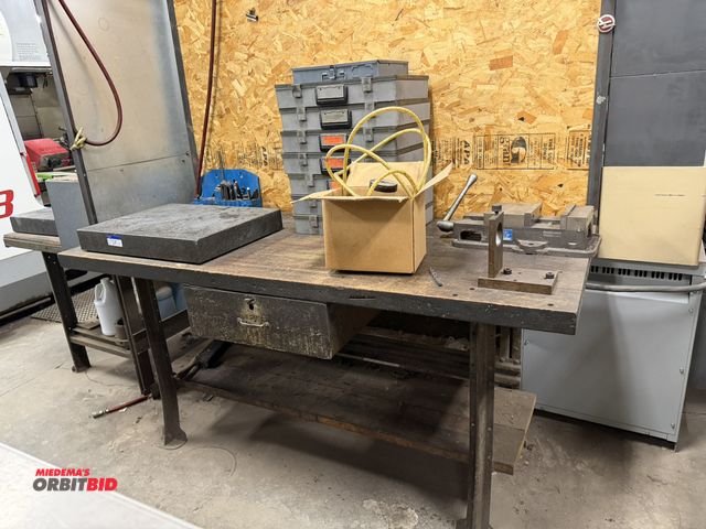 Lot 1-1945 - (1) 72" width x 34.5" height x 30" depth steel framed work bench with 2" thick wood top, single draw...