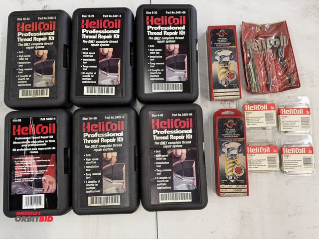 Lot 1-6161 - Large lot of assorted HeliCoil thread repair kits, and accessories.