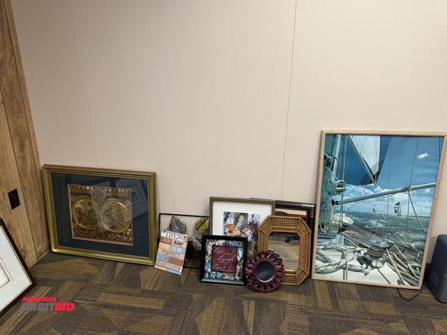 Lot 1-15516 - Lot of assorted wall art hanging pictures, (1) sailboat picture, and (2) small mirrors.