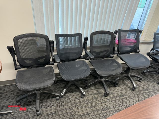 Lot 1-15693 - Set of (4) matching rolling office chairs with rubberized arms, lumbar support, and mesh seats and b...