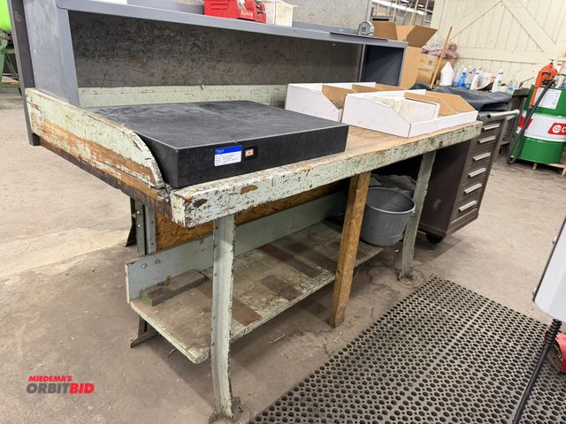 Lot 1-1738 - (1) 72" steel framed butcher block style top, shop table, includes black granite surface plate, 24" ...
