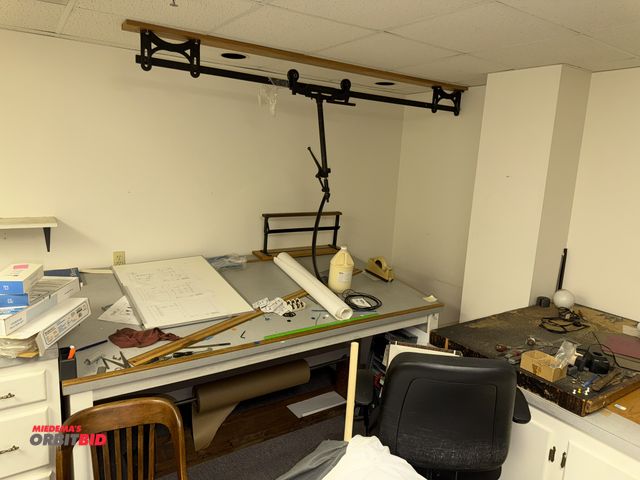Lot 1-4799 - (1) drafting table, 7' long x approx. 48" deep x 36" tall at short side, with drafting table trolley...