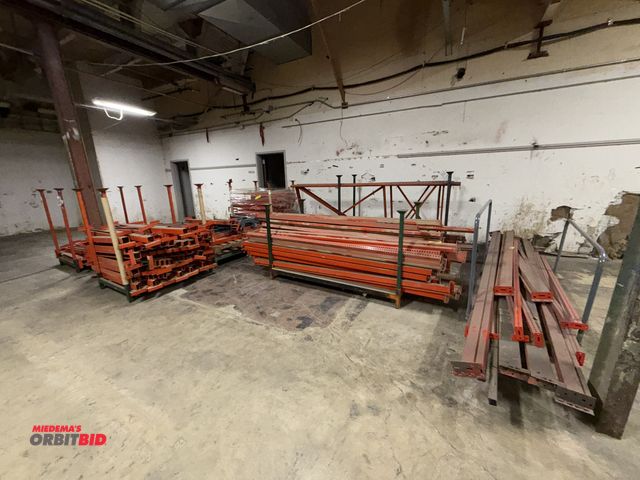 Lot 1-17606 - Large lot of assorted Teardrop racking uprights, pallet supports, and cross members (3 uprights appr...