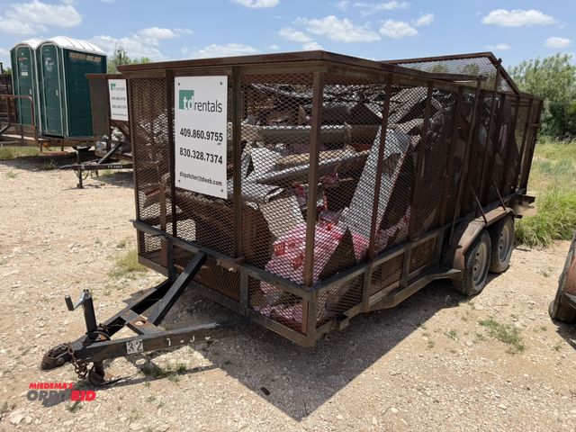 Lot 1-9483 - Assembled Trash Trailer tandem axle, 16' long x 77" wide, steel frame/wood deck bed with steel mesh ...