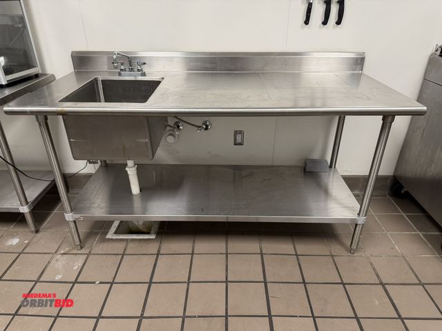 Lot 1-11118 - (1) 72" width x 36" height x 30" depth stainless steel prep table with lower shelf and 16" x 1" x 19...