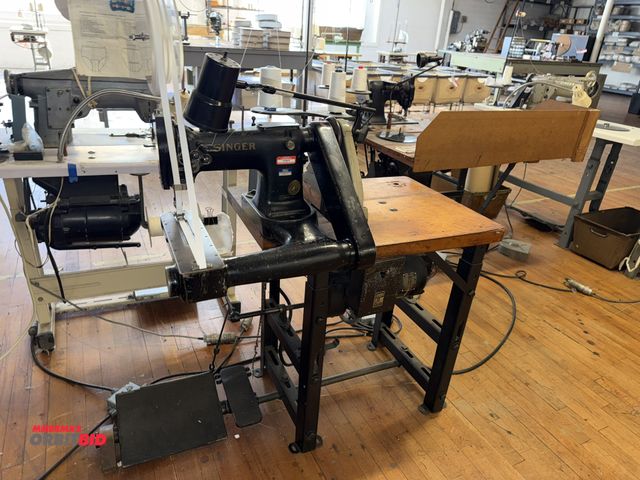 Lot 1-4687 - (1) Singer, model 134W3, commercial sewing machine, mounted on Singer power table, 1/2 HP, 3 phase m...