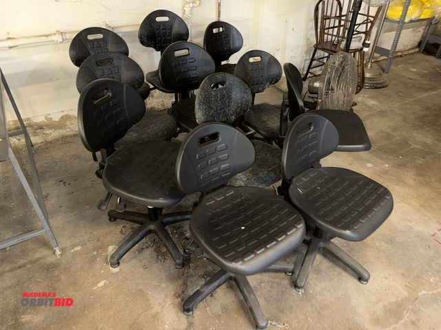 Lot 1-4830 - Lot of (11) foam padded office chairs, adjustable height, black, some appear to have  mold on them, ...