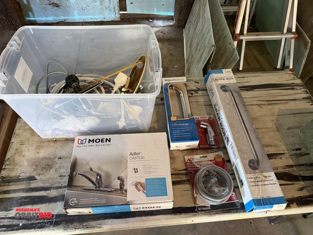 Lot 1-8349 - Large lot of assorted household items, includes various faucet components, (1) Health Smart Knurled ...