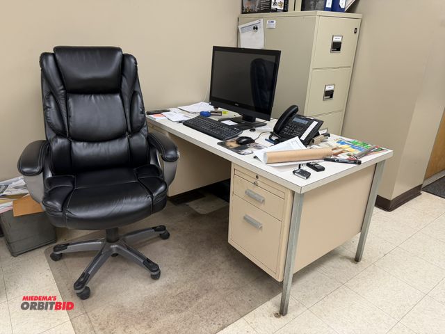 Lot 1-14531 - Lot of assorted office furniture, including (1) 60" width x 28.5" height x 30" depth steel framed de...