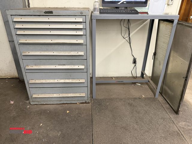 Lot 1-1693 - (1) 8-drawer tool storage chest, 30" x 28" x 42.5" tall, includes Little Giant steel table, 36" x 24...