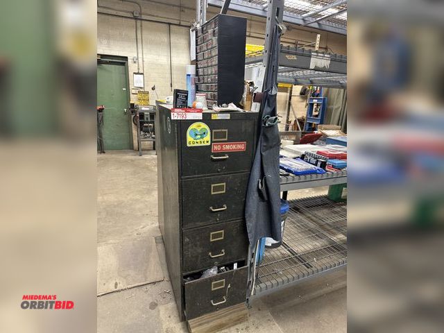 Lot 1-7193 - Contents Of Filing Cabinet, includes: Small Parts Organizer, Lights, Testers, Filters, Gloves, Tape,...