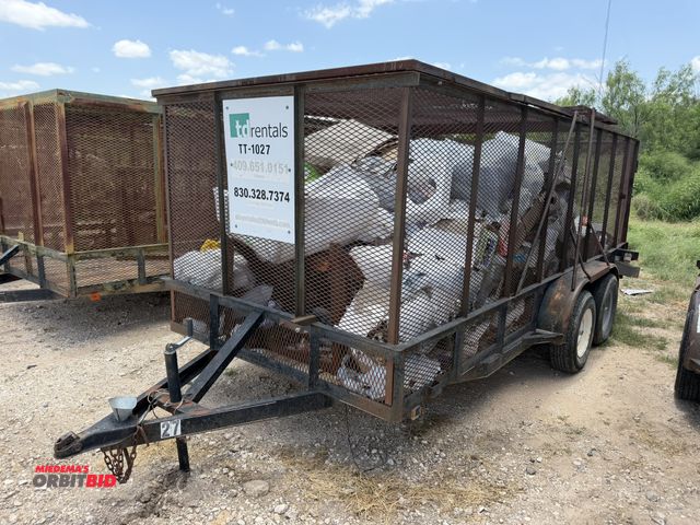 Lot 1-9477 - 2012 Assembled Tandem Axle Trash Trailer 16' long x 77" wide, steel frame/wood deck bed with steel m...